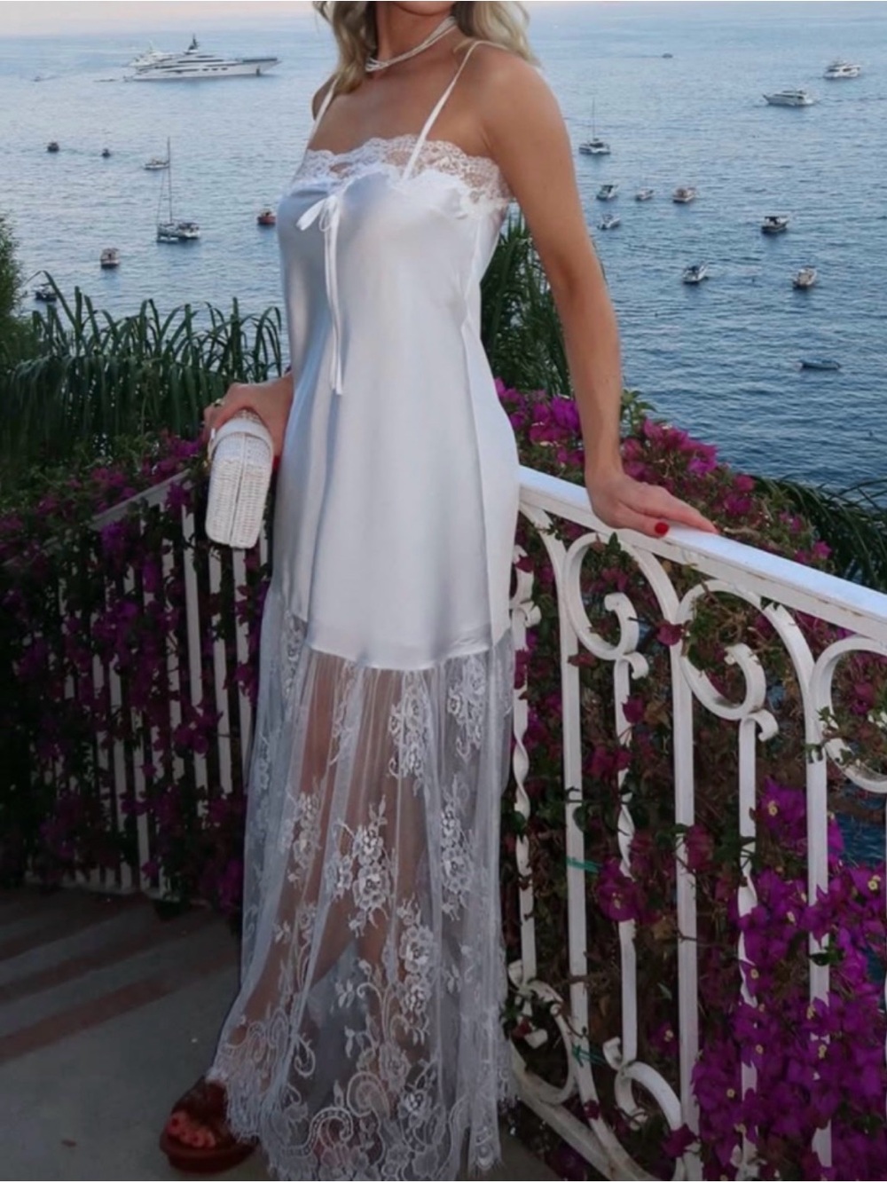 Show Me Your MuMu White Satin & Lace Maxi Slip Dress